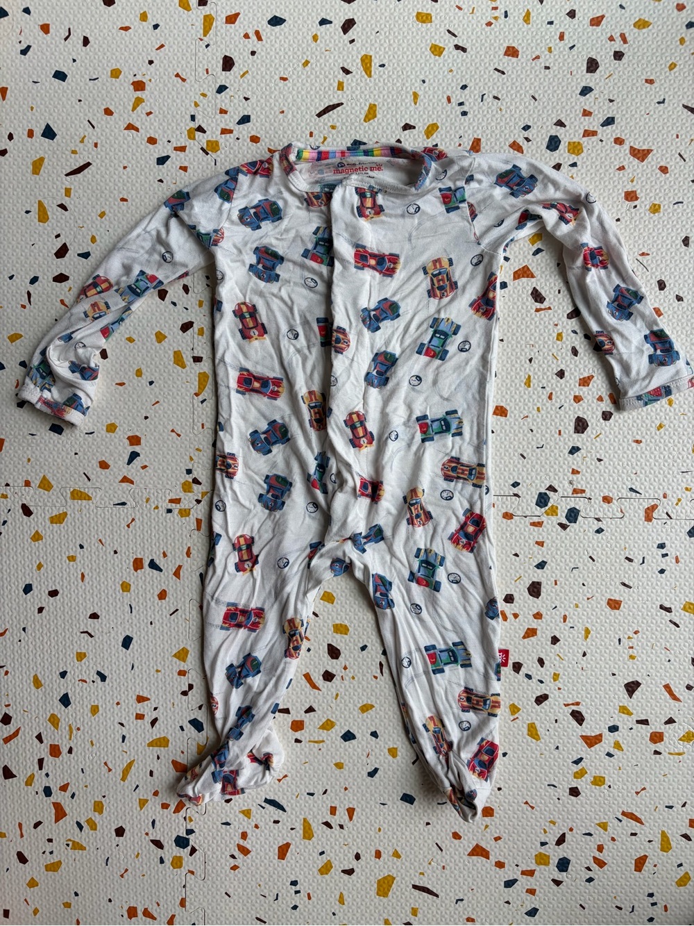 Magnetic Me White Footed Pajamas with Multicolor Car Print